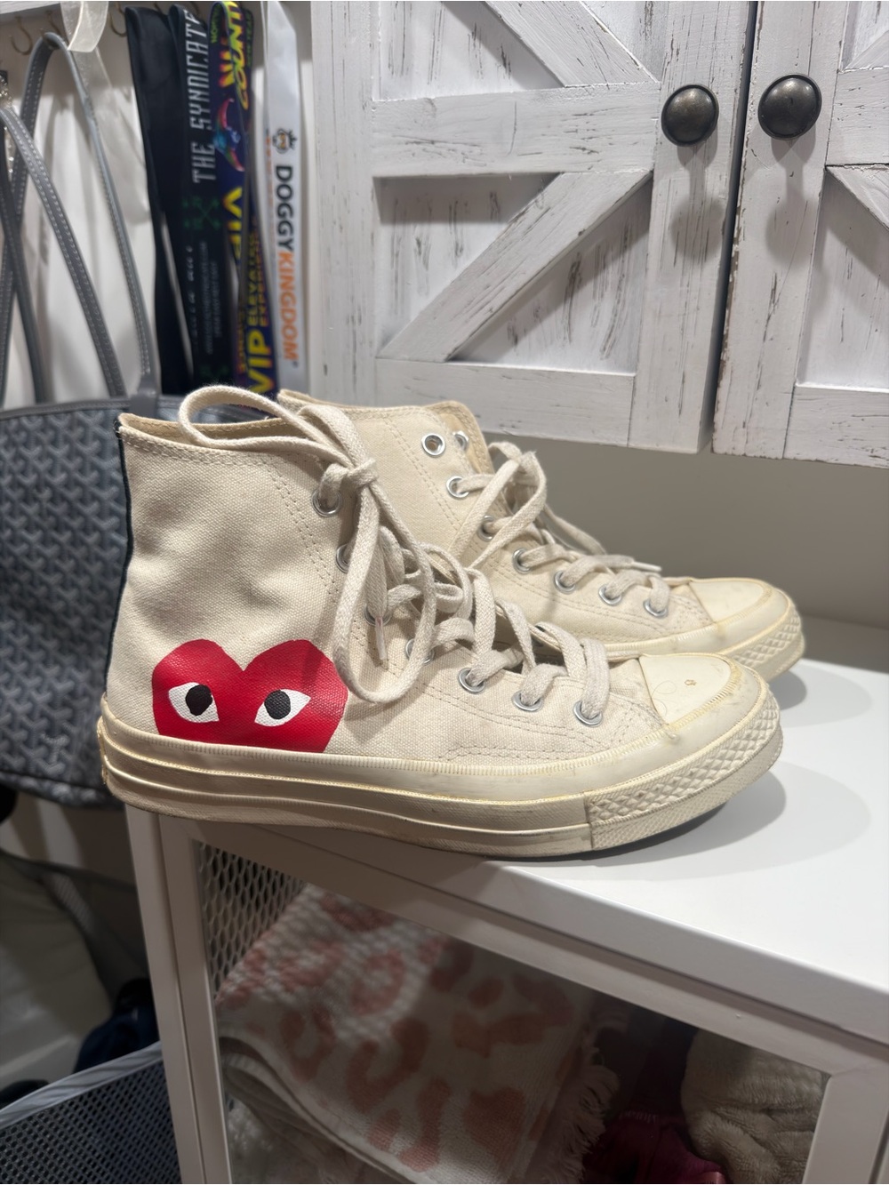 CDG Converse High-Top Sneakers with Red Heart Accent